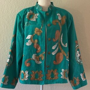 Alex Kim - Elegant Teal Floral Women's Blazer